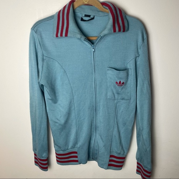 adidas Tops - Vintage Adidas Blue and Red Full Zip Up Striped Sweatshirt Size M Y2K